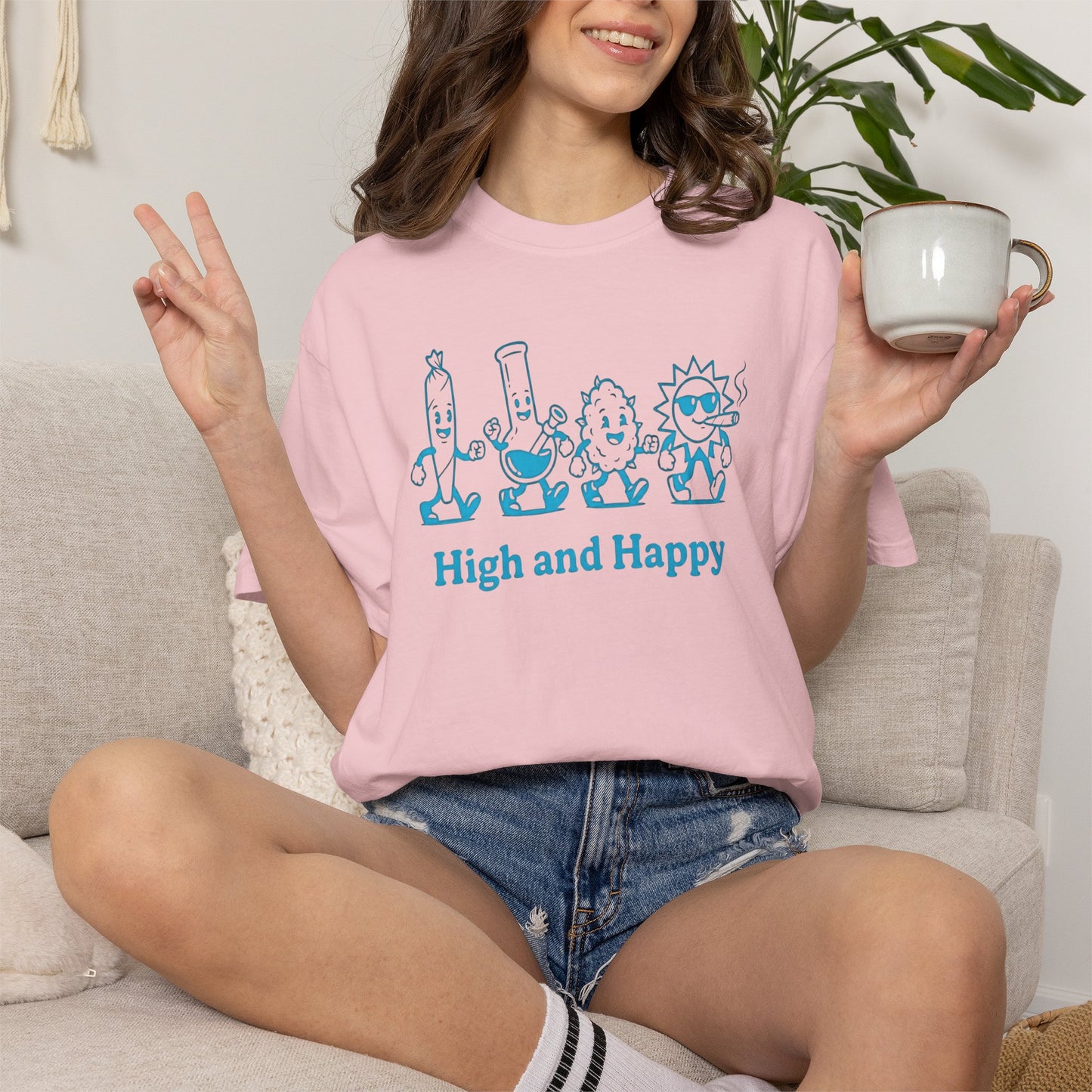 High and Happy Unisex Garment-Dyed T-Shirt