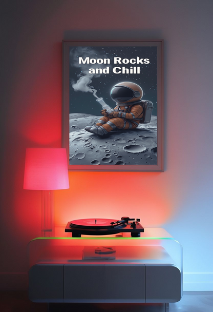 Astronaut Moon Rocks and Chill Poster
