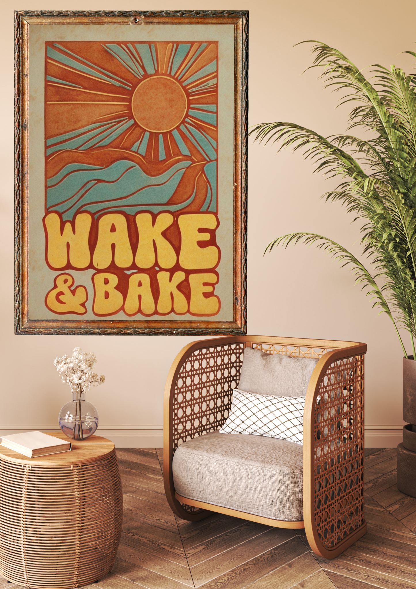 Retro Wake & Bake Orange and Blue Print