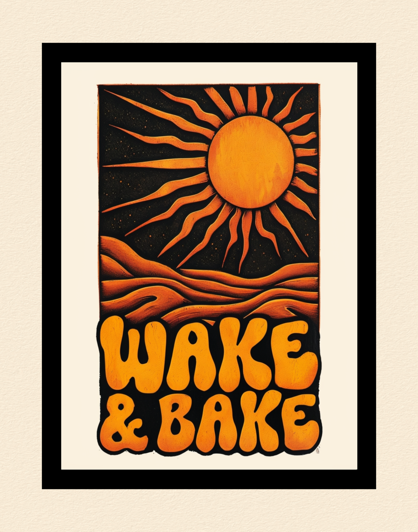 Wake & Bake Black & Orange Cannabis Print