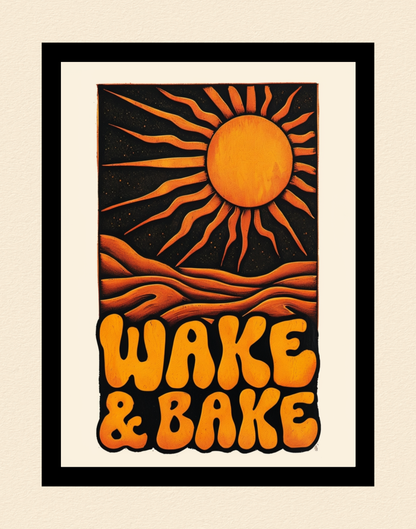 Wake & Bake Black & Orange Cannabis Print