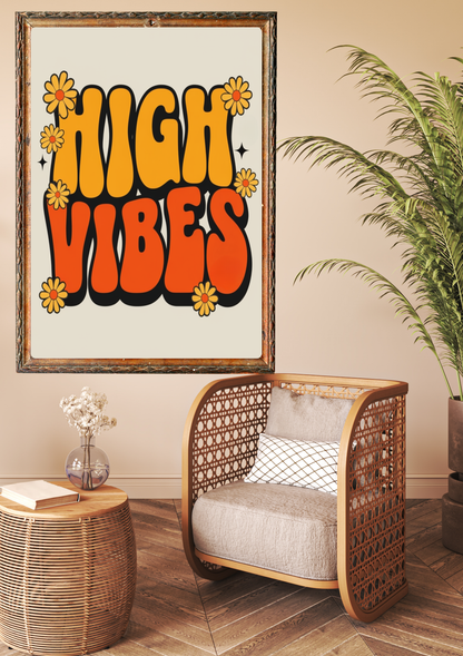 High Vibes Retro Flower Poster