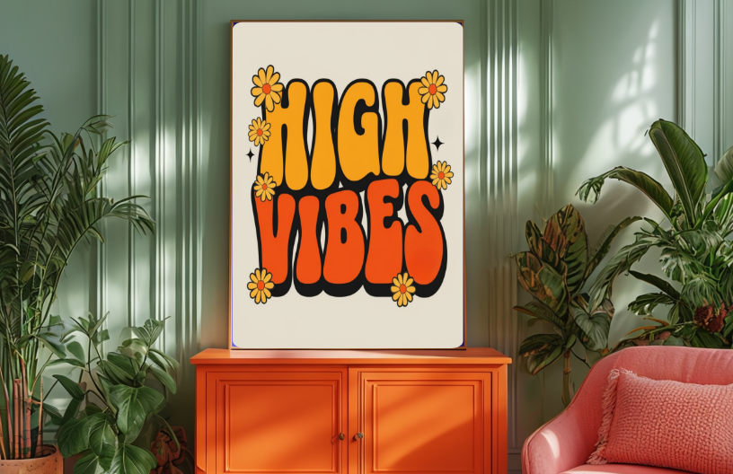 High Vibes Retro Flower Poster