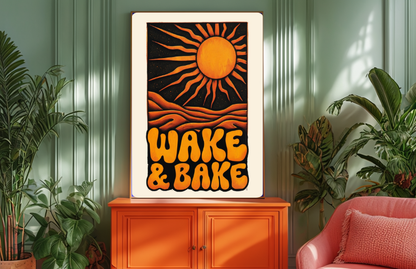 Wake & Bake Black & Orange Cannabis Print