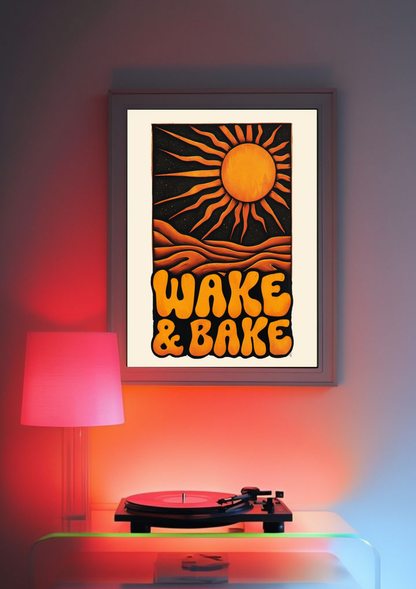 Wake & Bake Black & Orange Cannabis Print