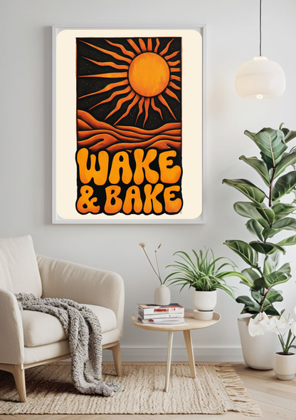 Wake & Bake Black & Orange Cannabis Print