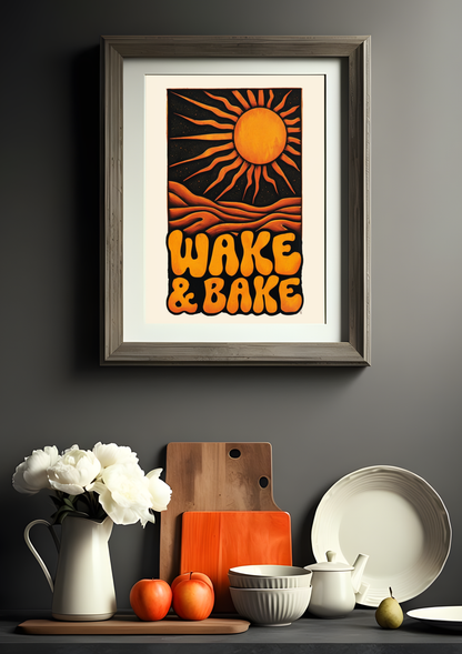 Wake & Bake Black & Orange Cannabis Print