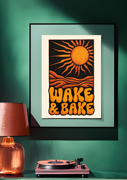 Wake & Bake Black & Orange Cannabis Print