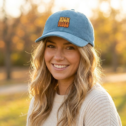 High Vibes Corduroy Embroidered Hat