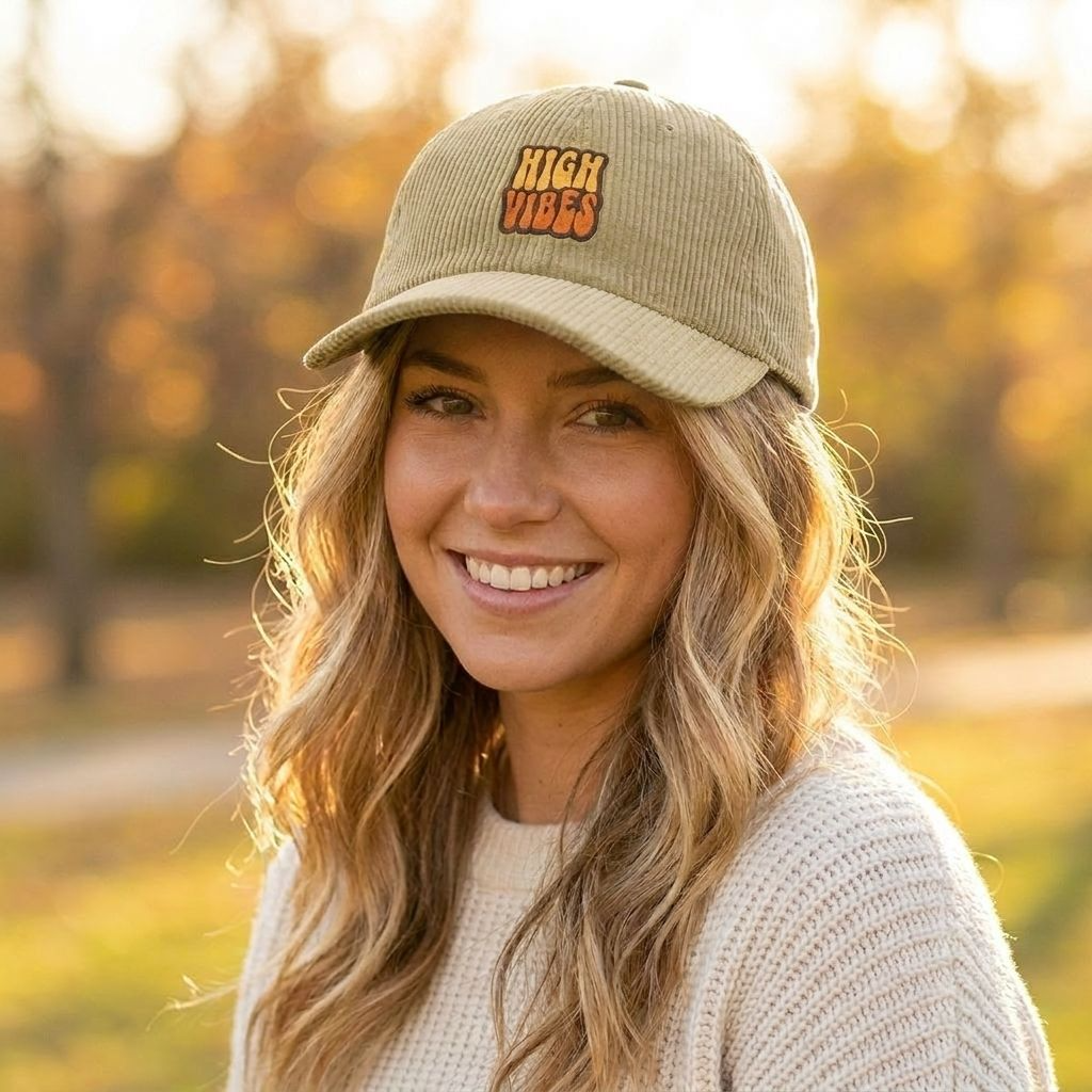High Vibes Corduroy Embroidered Hat
