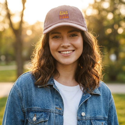 High Vibes Corduroy Embroidered Hat