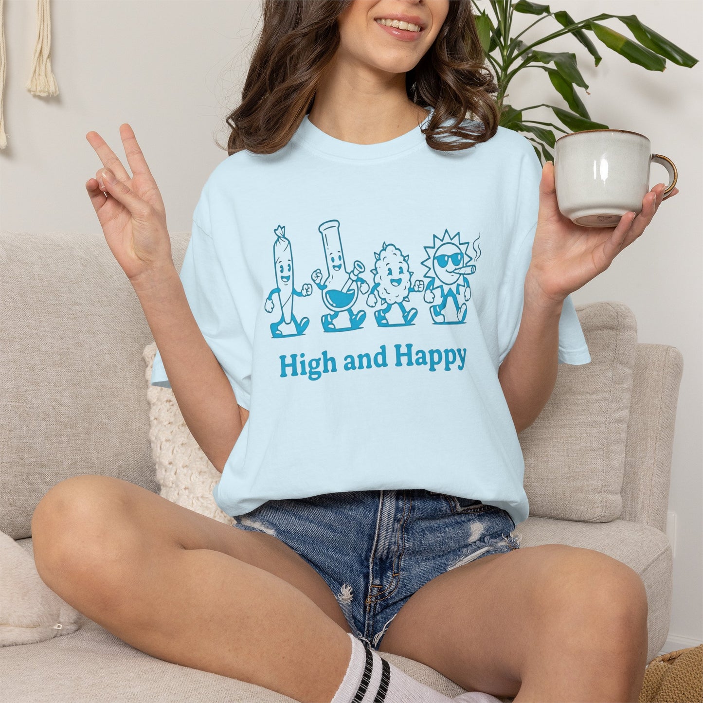 High and Happy Unisex Garment-Dyed T-Shirt